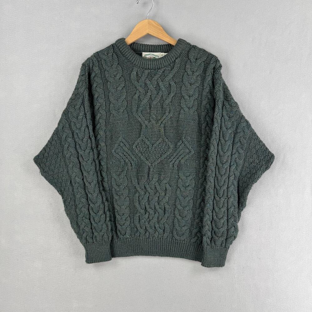 Aran Crafts Sweater Mens XL Green Wool Cable Knit Crewneck Fisherman Ireland